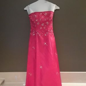Pink Full Length Strapless Lace-up Formal Dress